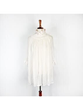 Munthe plus Simonsen off white sheer ruffle collar silk dress top Size US 6/8